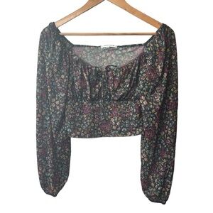 Caution to the Wind Cropped Floral Blouse